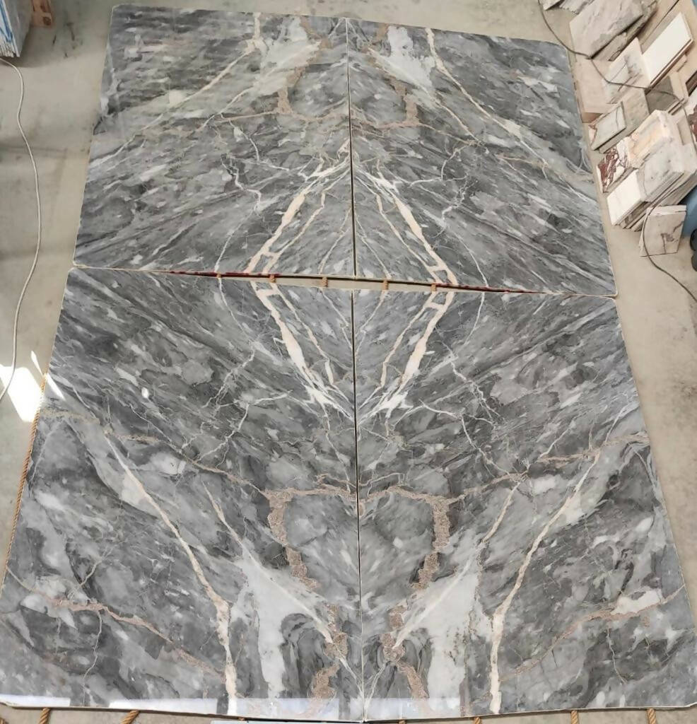 BLUE MARINE GOLD BOOKMATCH MARBLE
