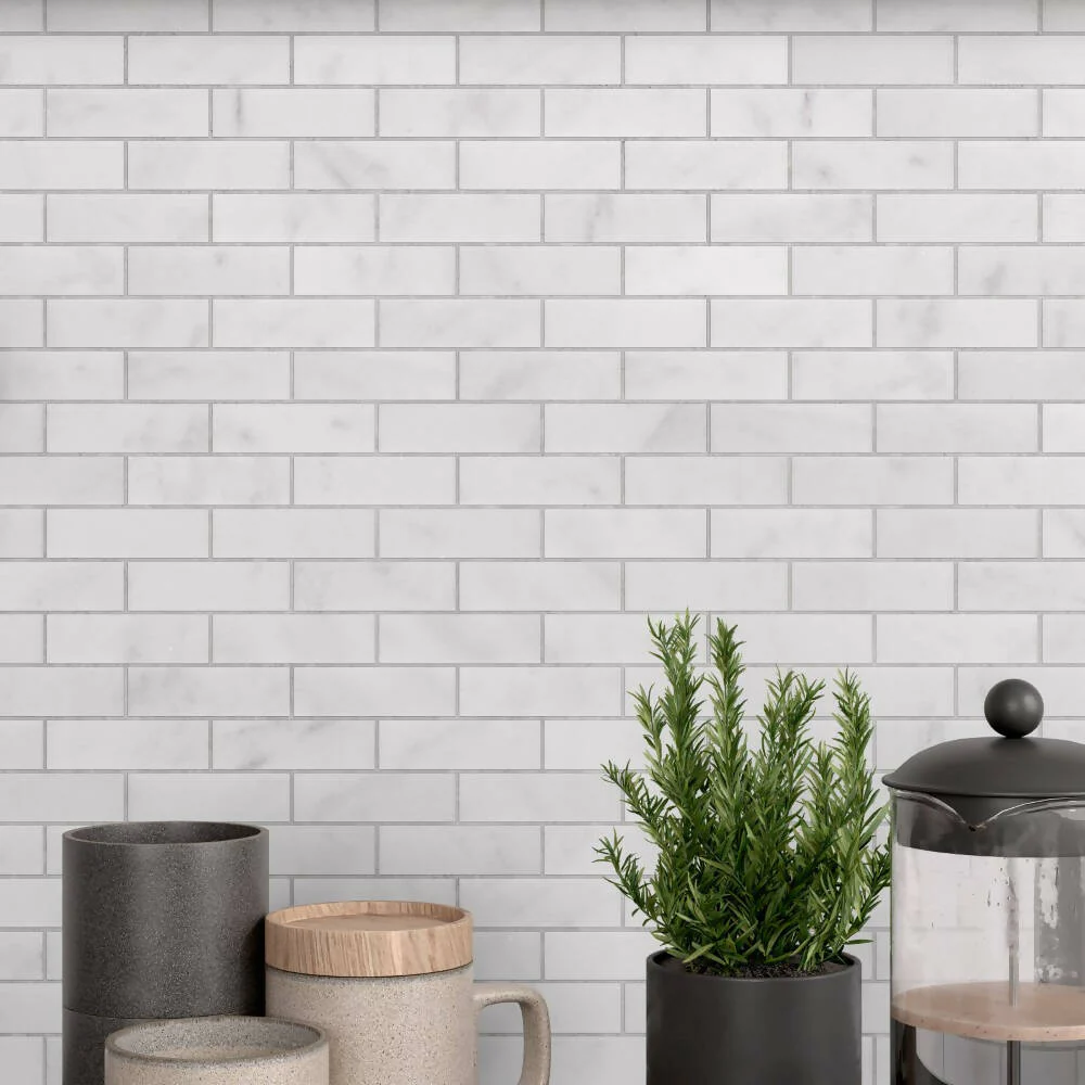 CARRARA WHITE BRICK MARBLE MOSAIC TILES