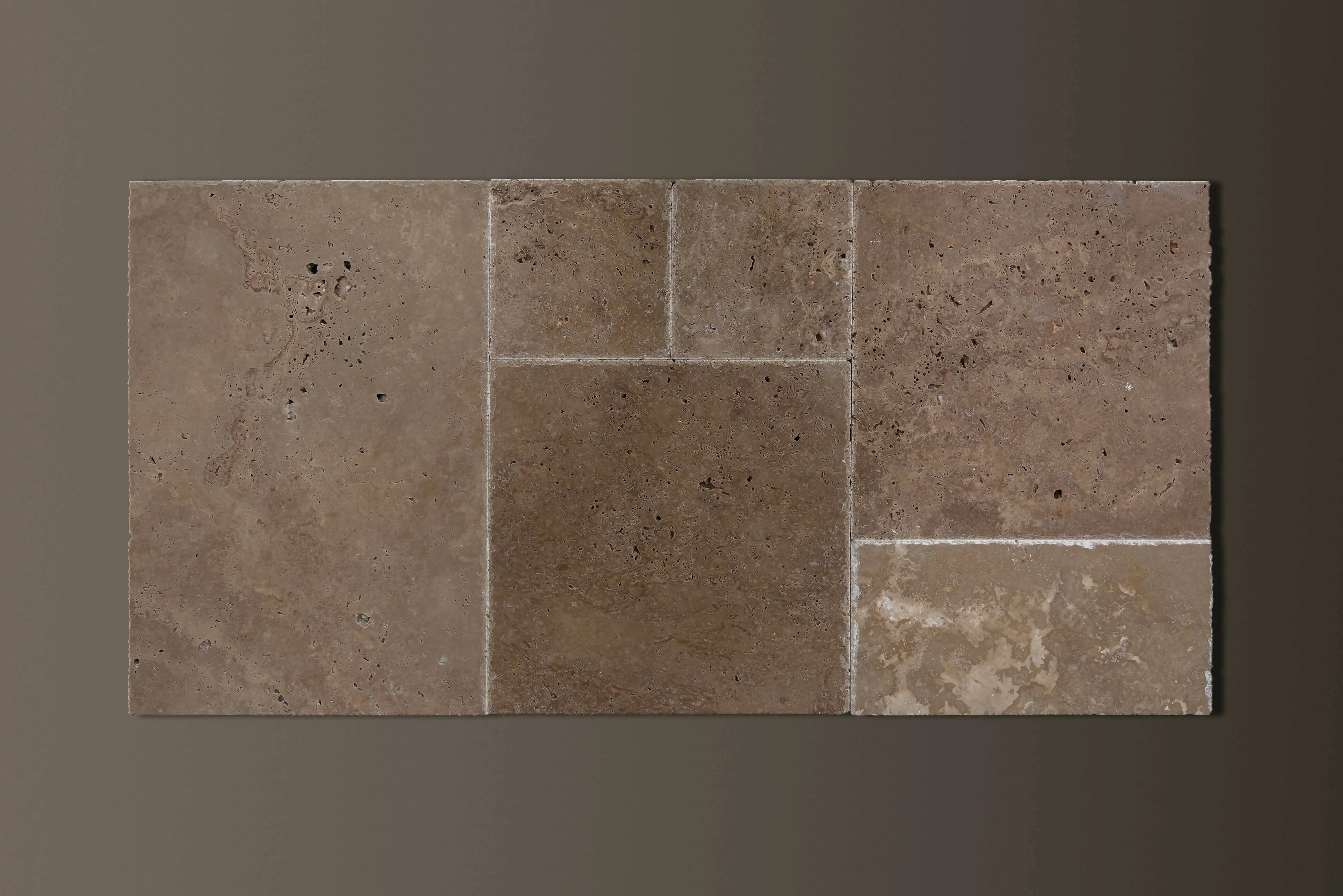NOCE TOROS FRENCH-PATTERN TRAVERTINE CROSS-CUT (SET) TILES