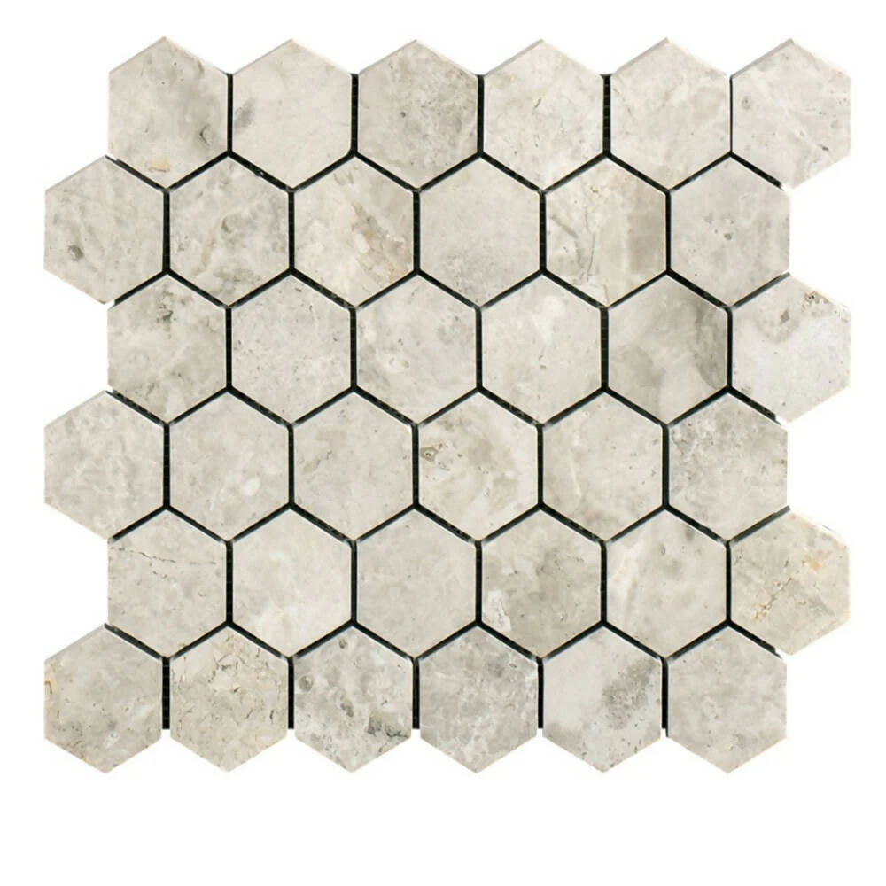 SILVER LIGHT MARBLE MOSAIC HEXAGON TILES