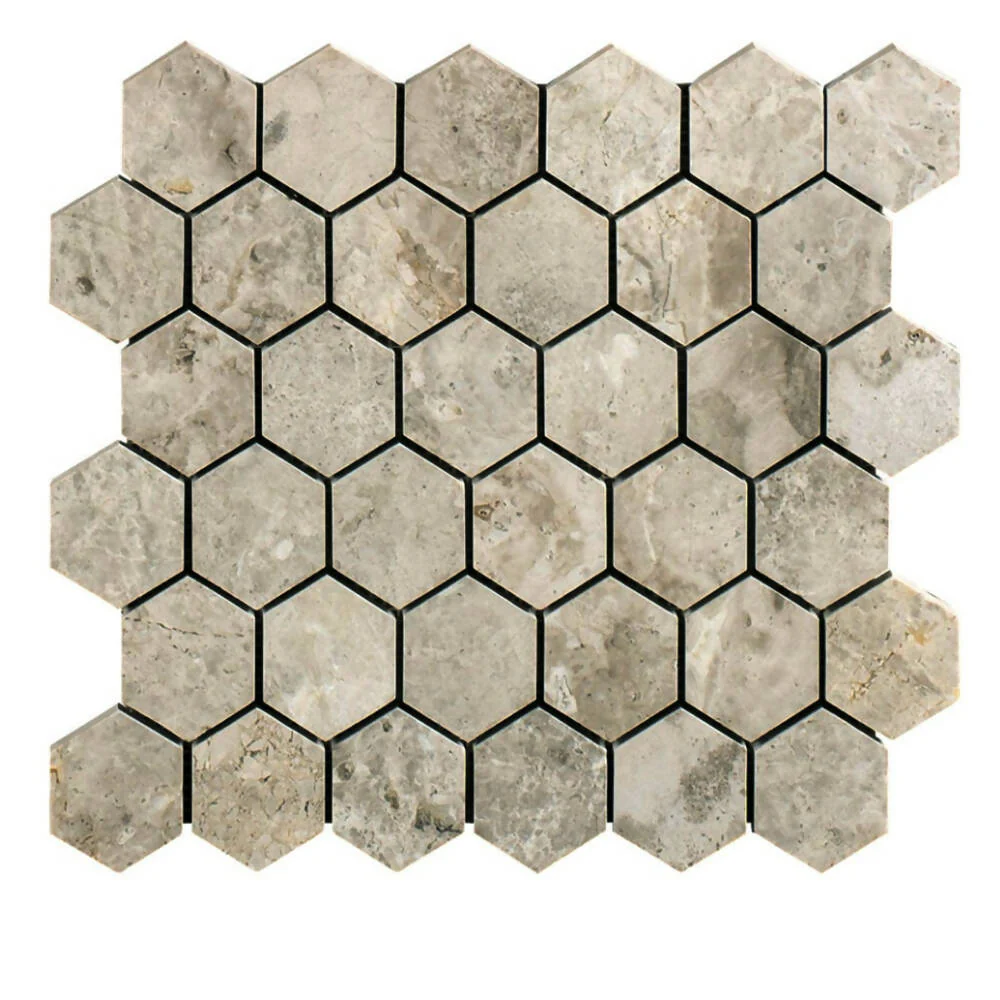 SILVER LIGHT MARBLE MOSAIC HEXAGON TILES - Image 2