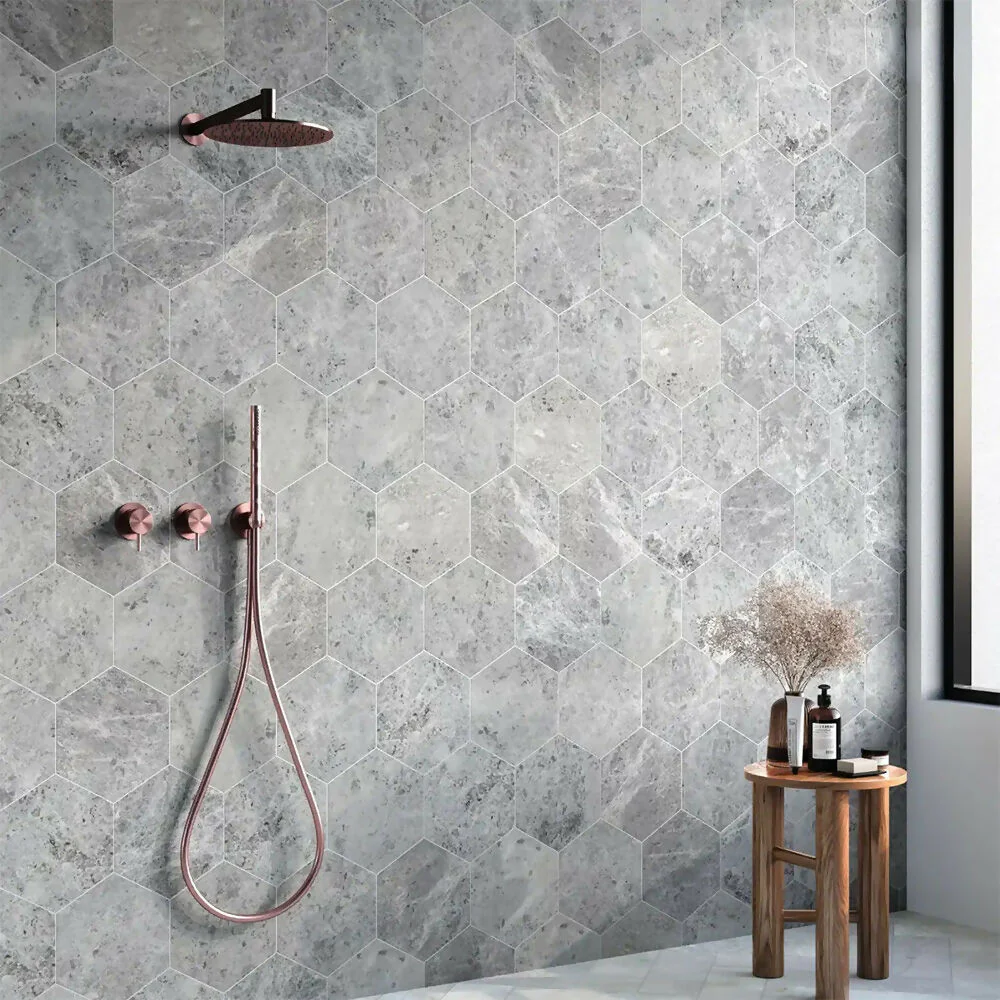 SILVER MOON MARBLE MOSAIC HEXAGON TILES - Image 3